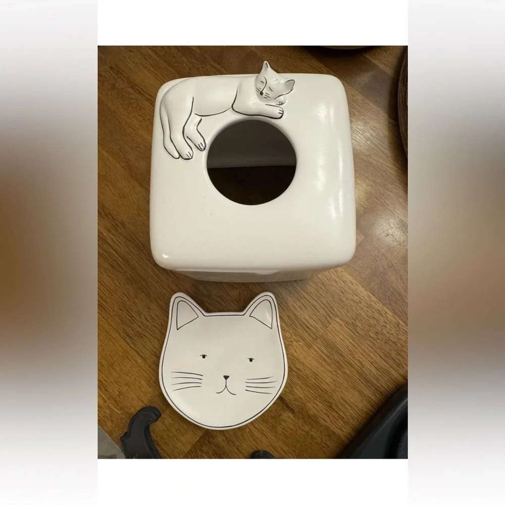 Ceramic tissue box cover white cat KITTIES Soap Dish Set Minimalist